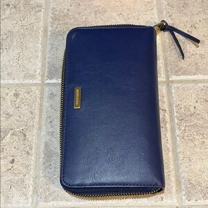Brahmin Midnight Blue Wallet with Gold Zipper